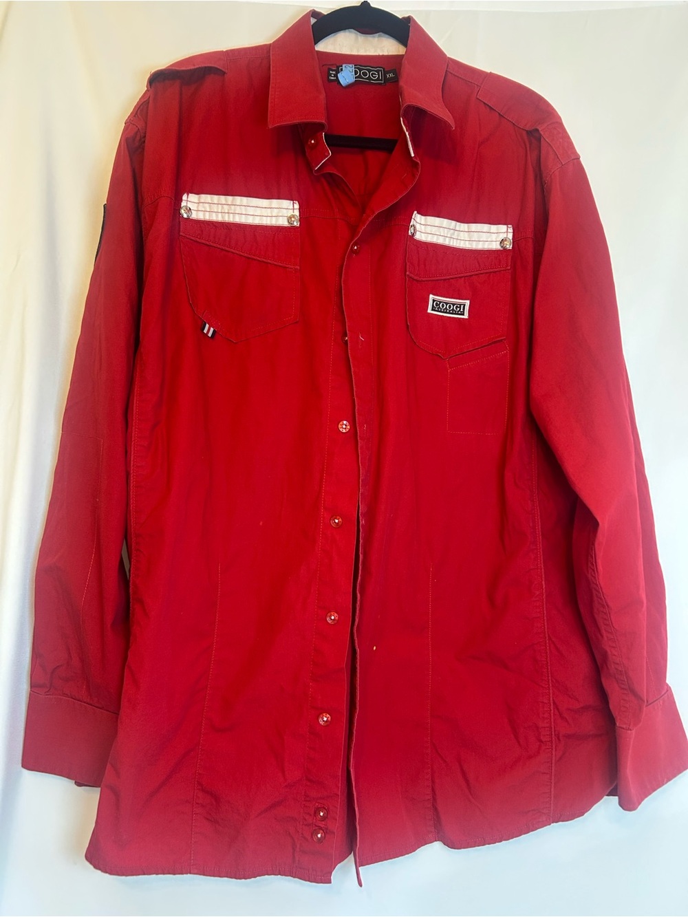 Vintage COOGI Australia Red Button Up Shirt Men's XXL Y2K Streetwear Patches